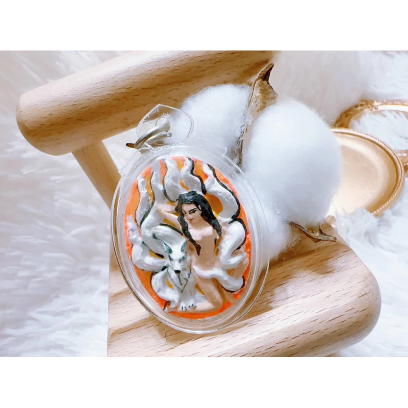 Achan Akradi Hand-painted Version Nine-tailed Fox Fairy Fox Fairy Sister Charm Peach Blossom Popularity Opposite Sex Relationship Marriage Buddha Amulet
